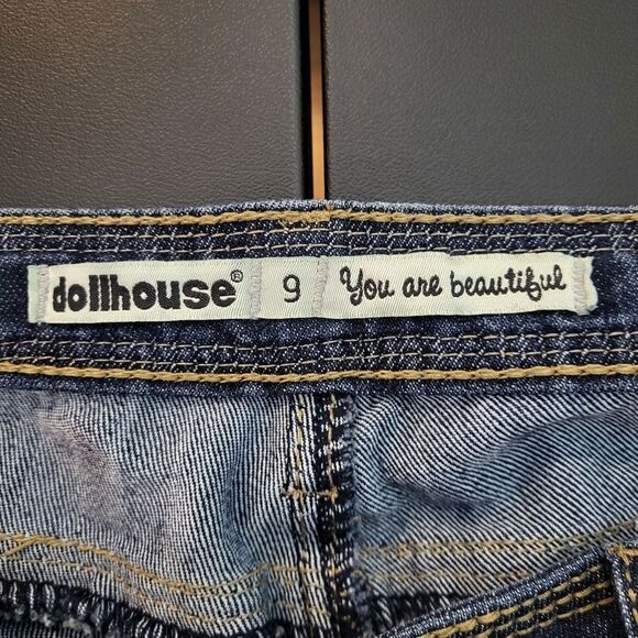 Dollhouse Boot Cut Flare Embellished Low Rise Jeans Size 9 Stretch Thick Stitch - Picture 6 of 12